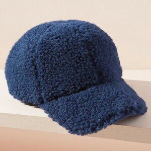 Anthropologie Navy Blue Teddy Sherpa Baseball Hat